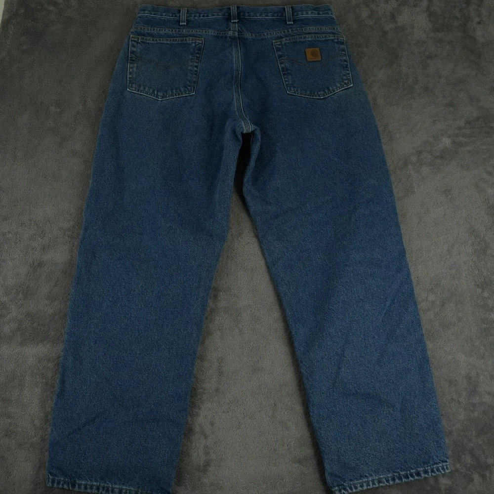Carhartt Jeans Mens 36x30 Blue‎ Flannel Lined Relaxed Fit B172 DST Workwear